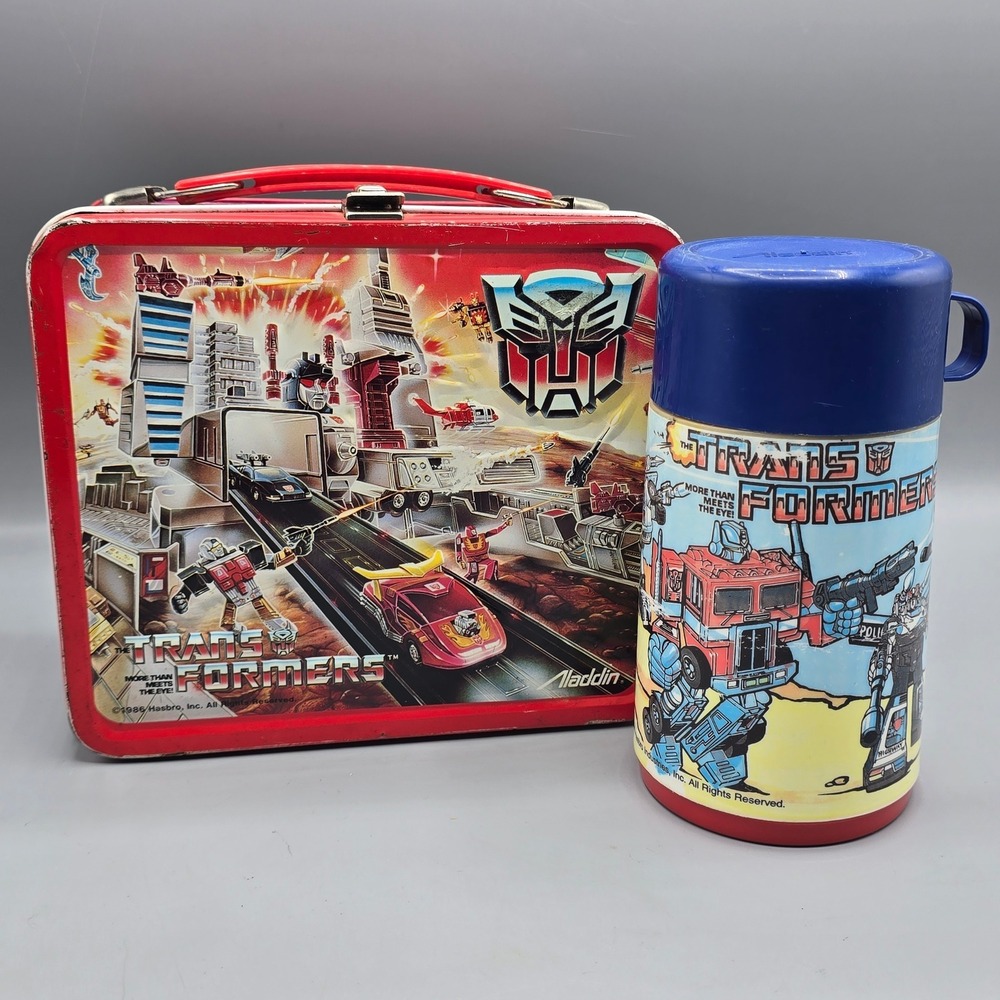 Vintage 1986 Transformers Metal Lunch Box with Thermos Aladdin Hasbro G1